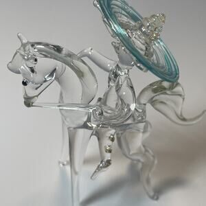 Hand Blown Spun Glass Figurine Art Mexican Cowboy with Sombrero Horse miniature
